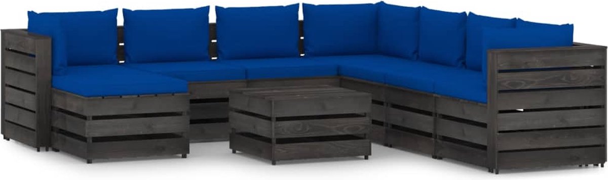 Vidaxl 9-delige Loungeset Met Kussens Geïmpregneerd Hout - Blauw