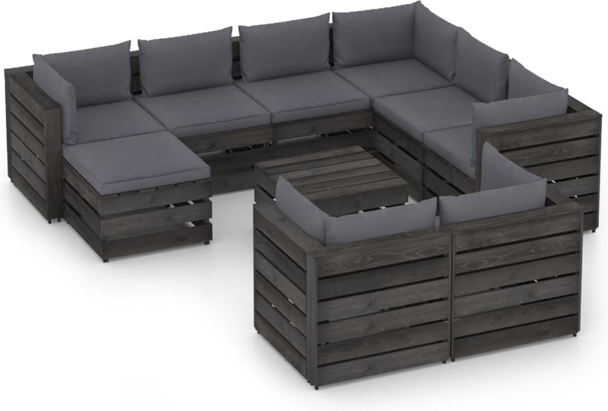 Vidaxl 10-delige Loungeset Met Kussens Geïmpregneerd Hout - Grijs