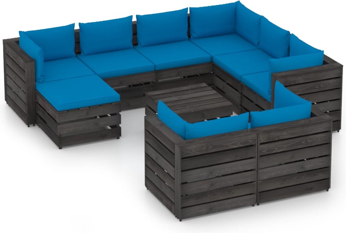 Vidaxl 10-delige Loungeset Met Kussens Geïmpregneerd Hout - Blauw