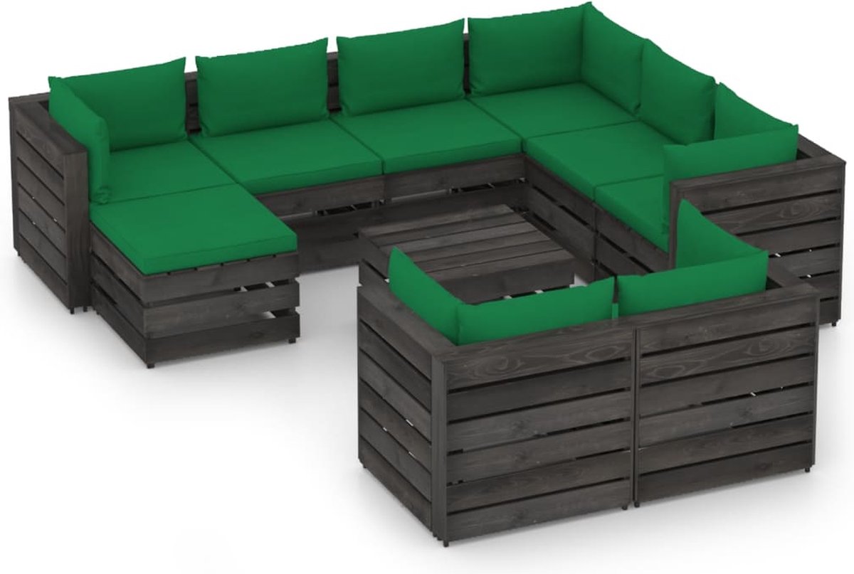 Vidaxl 10-delige Loungeset Met Kussens Geïmpregneerd Hout - Groen