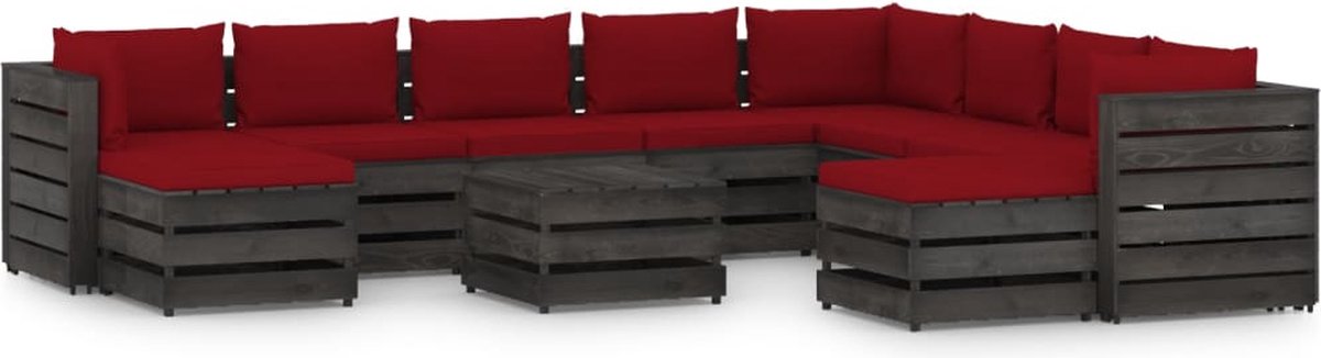 Vidaxl 11-delige Loungeset Met Kussens Geïmpregneerd Hout - Rood