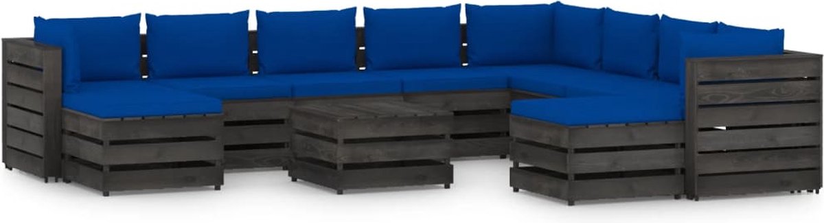 Vidaxl 11-delige Loungeset Met Kussens Geïmpregneerd Hout - Blauw