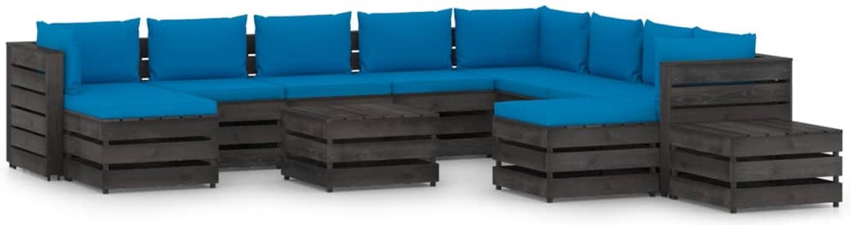 Vidaxl 12-delige Loungeset Met Kussens Geïmpregneerd Hout - Blauw