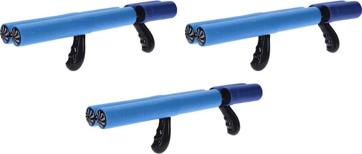 3x Waterpistool/waterpistolen Van Foam 40 Cm Met Handvat En Dubbele Spuit - Blauw