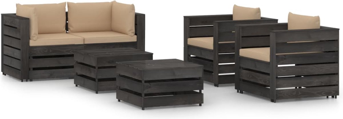 Vidaxl 6-delige Loungeset Met Kussens Geïmpregneerd Hout - Gris