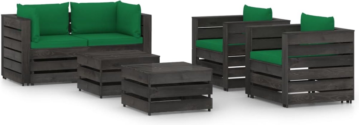 Vidaxl 6-delige Loungeset Met Kussens Geïmpregneerd Hout - Groen