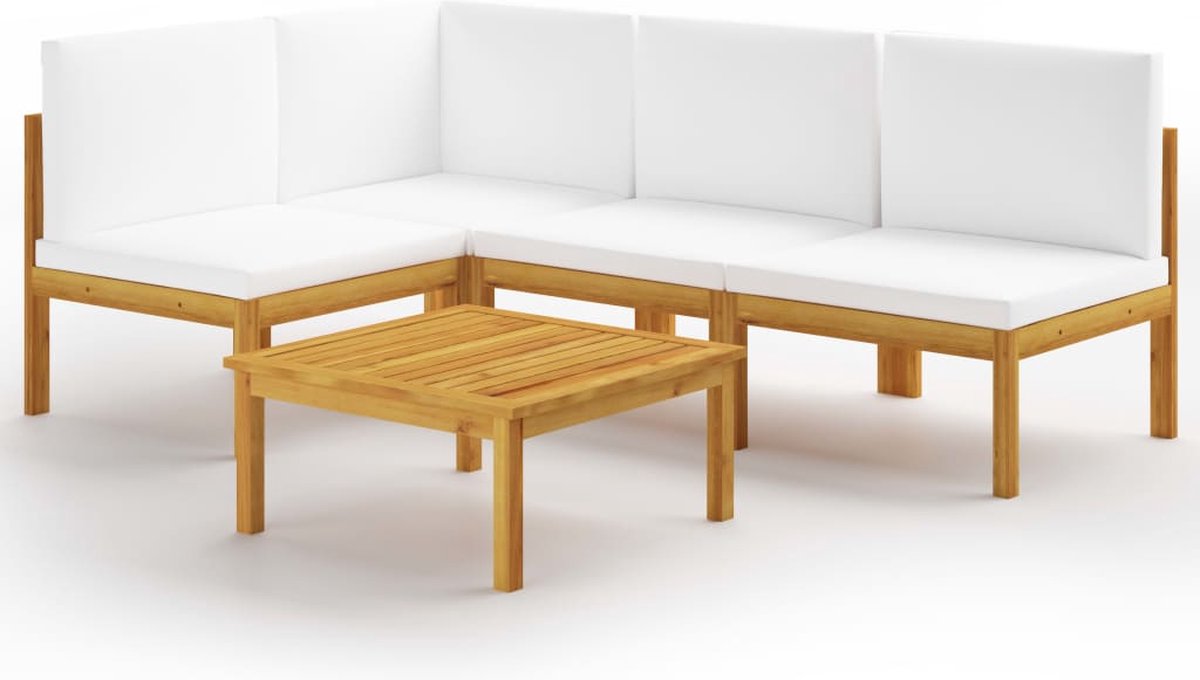 Vidaxl 5-delige Loungeset Met Kussens Massief Acaciahout Crème - Bruin