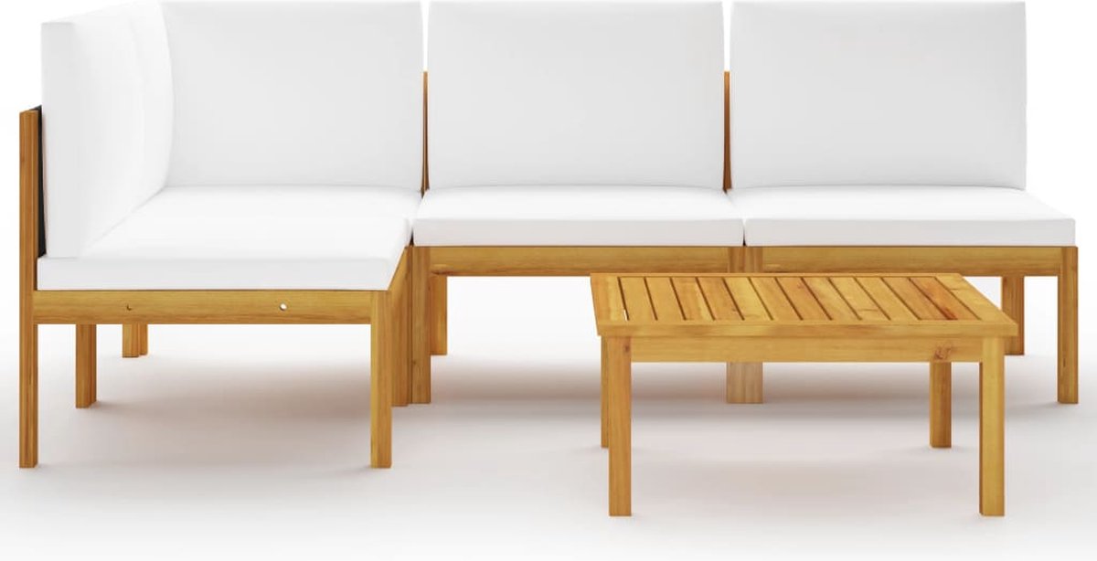 Vidaxl 5-delige Loungeset Met Kussens Massief Acaciahout Crème - Bruin