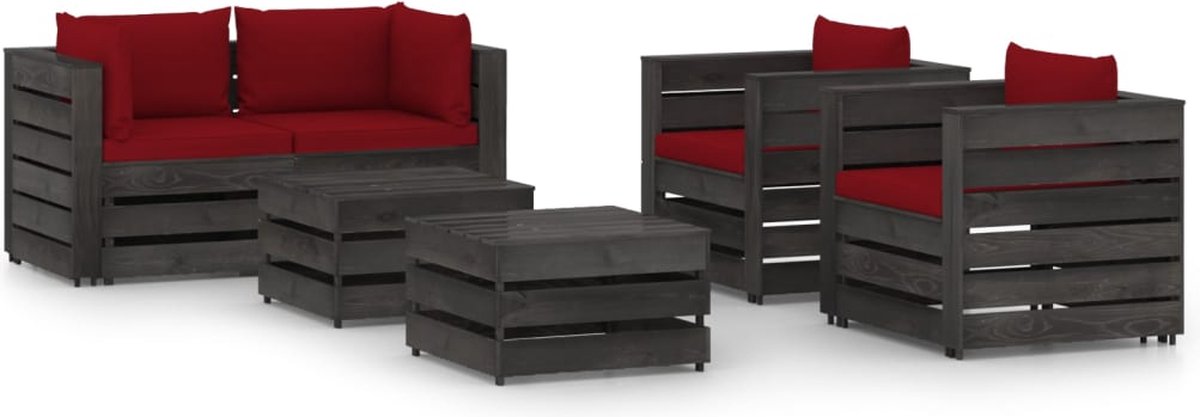 Vidaxl 6-delige Loungeset Met Kussens Geïmpregneerd Hout - Rood