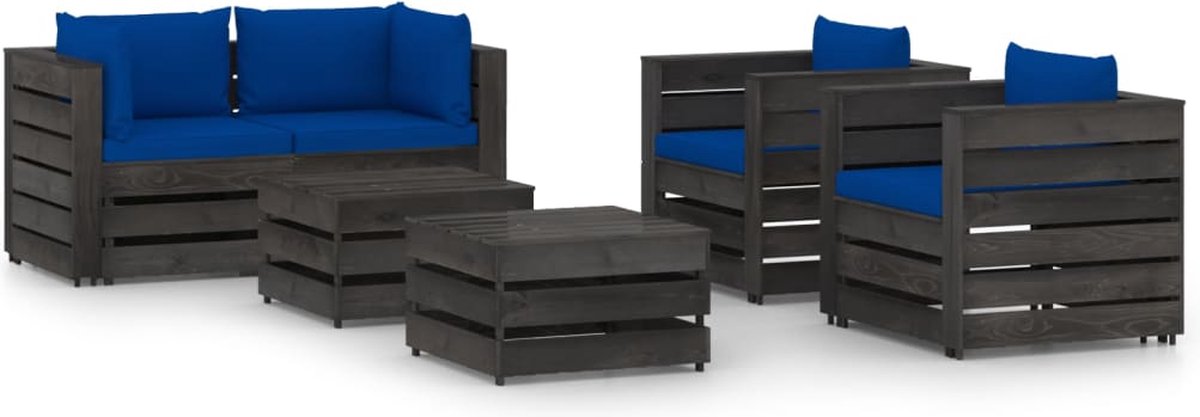 Vidaxl 6-delige Loungeset Met Kussens Geïmpregneerd Hout - Blauw