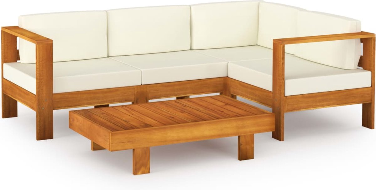 Vidaxl 5-delige Loungeset Met Crèmewitte Kussens Acaciahout - Bruin