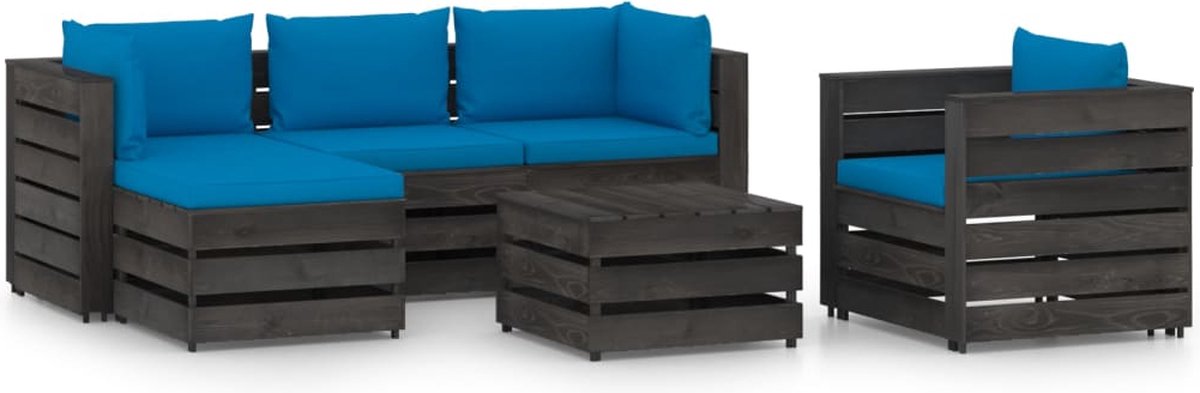 Vidaxl 6-delige Loungeset Met Kussens Geïmpregneerd Hout - Blauw