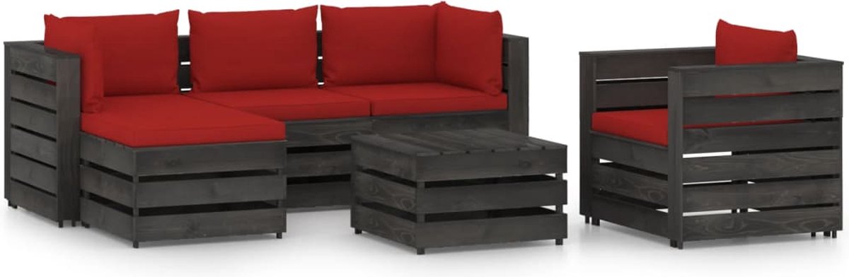 Vidaxl 6-delige Loungeset Met Kussens Geïmpregneerd Hout - Rood