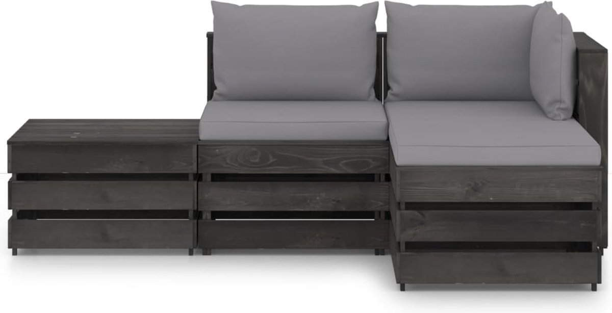 Vidaxl 4-delige Loungeset Met Kussens Geïmpregneerd Hout - Grijs