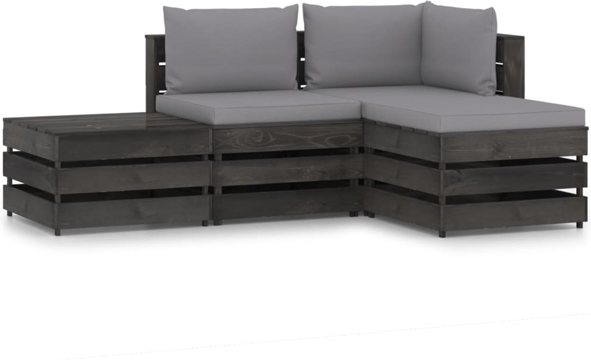 Vidaxl 4-delige Loungeset Met Kussens Geïmpregneerd Hout - Grijs