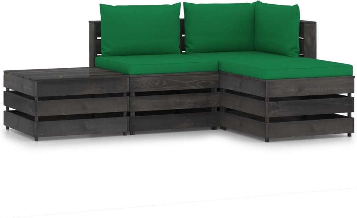 Vidaxl 4-delige Loungeset Met Kussens Geïmpregneerd Hout - Groen