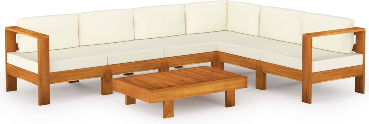 Vidaxl 7-delige Loungeset Met Crèmewitte Kussens Acaciahout - Bruin