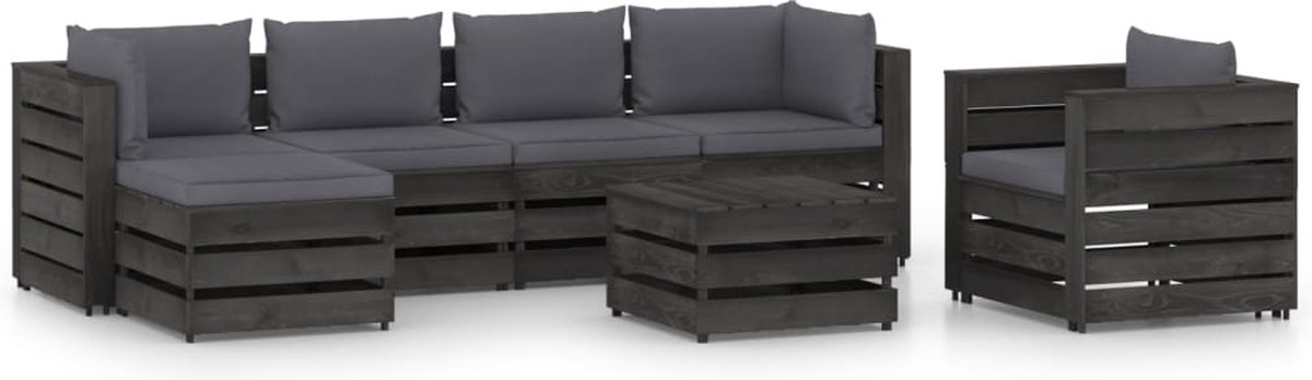 Vidaxl 7-delige Loungeset Met Kussens Geïmpregneerd Hout - Grijs