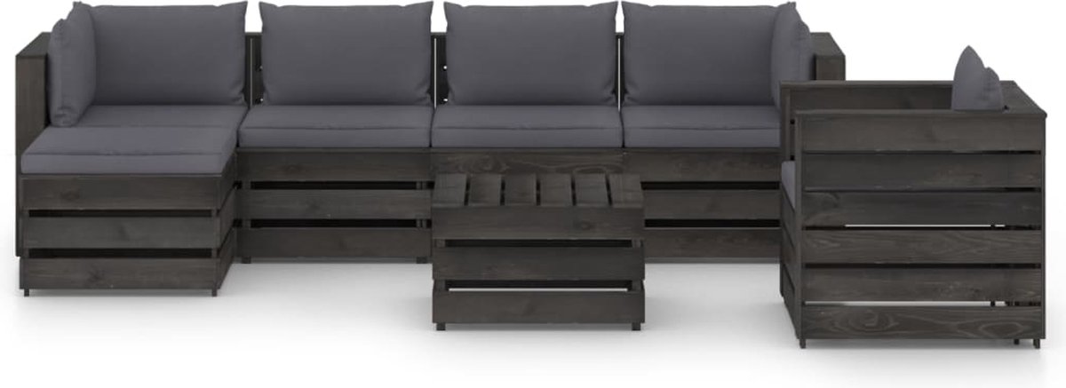 Vidaxl 7-delige Loungeset Met Kussens Geïmpregneerd Hout - Grijs