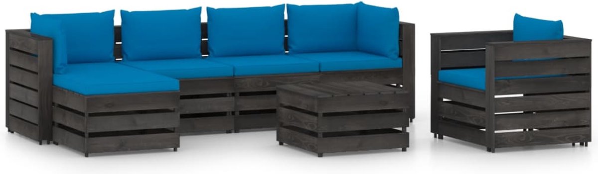 Vidaxl 7-delige Loungeset Met Kussens Geïmpregneerd Hout - Blauw