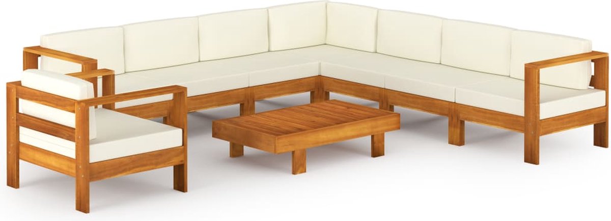 Vidaxl 9-delige Loungeset Met Crèmewitte Kussens Acaciahout - Bruin