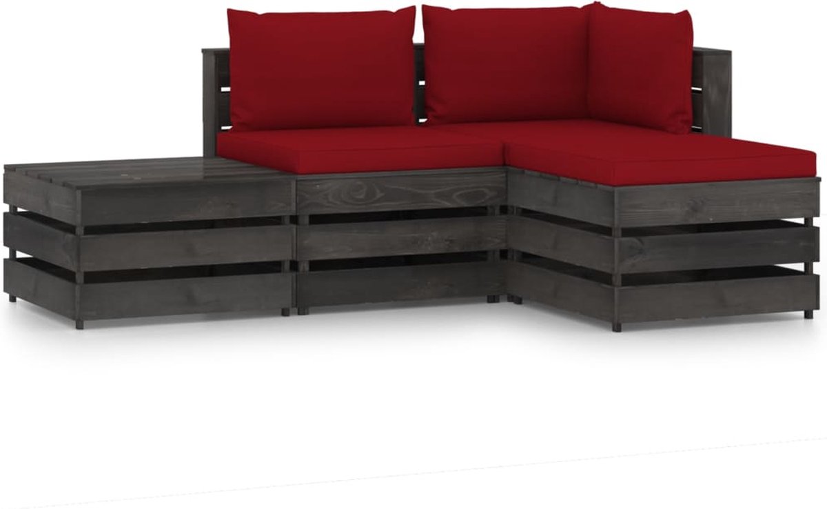 Vidaxl 4-delige Loungeset Met Kussens Geïmpregneerd Hout - Rood