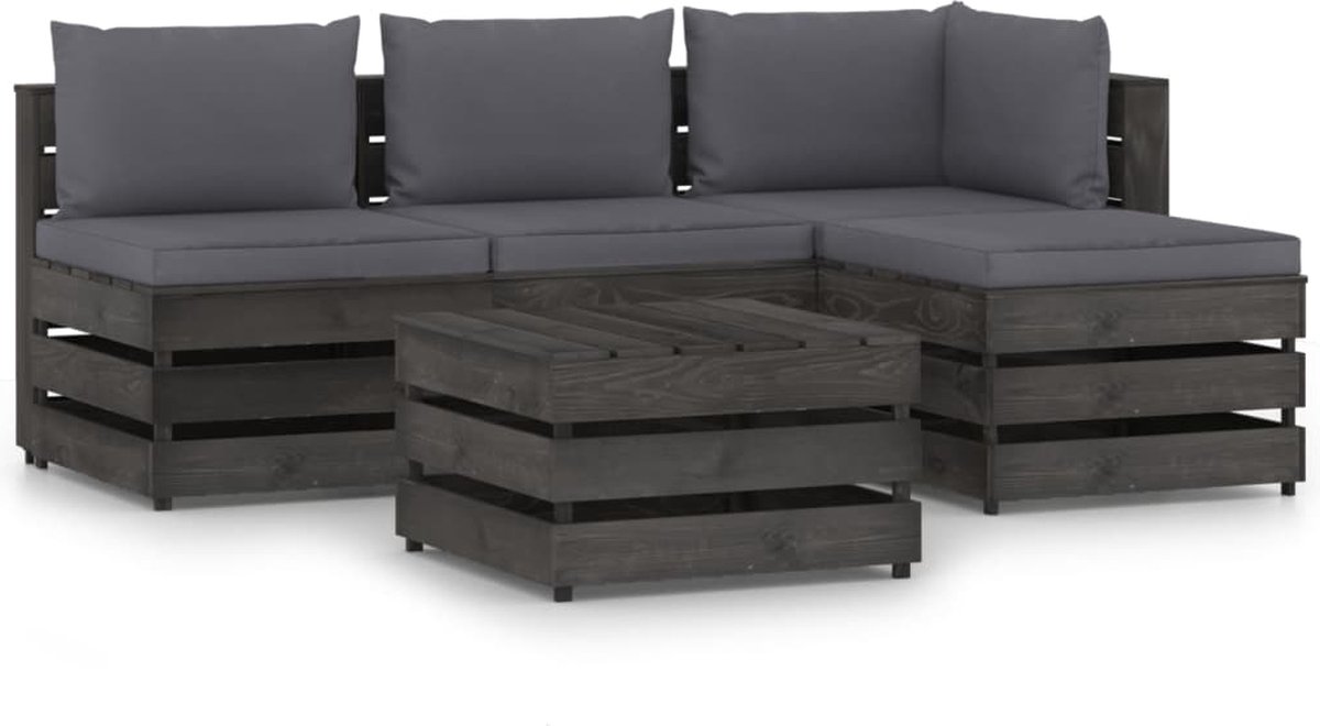 Vidaxl 5-delige Loungeset Met Kussens Geïmpregneerd Hout - Grijs