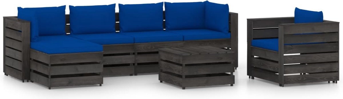 Vidaxl 7-delige Loungeset Met Kussens Geïmpregneerd Hout - Blauw