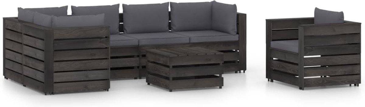 Vidaxl 7-delige Loungeset Met Kussens Geïmpregneerd Hout - Gris