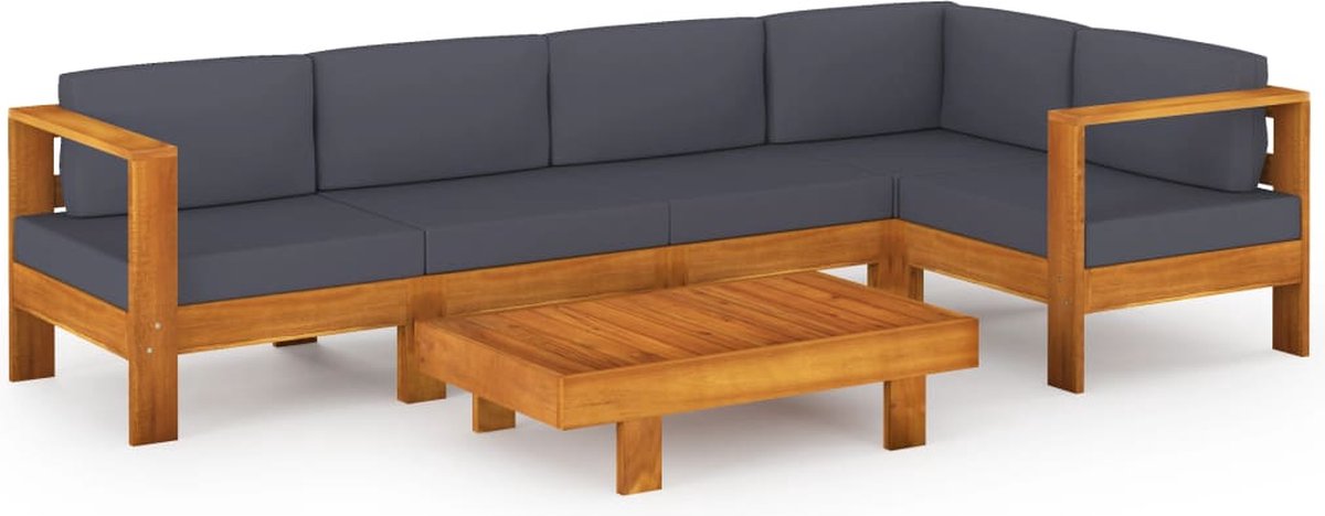 Vidaxl 6-delige Loungeset Met Donkergrijze Kussens Acaciahout - Grijs