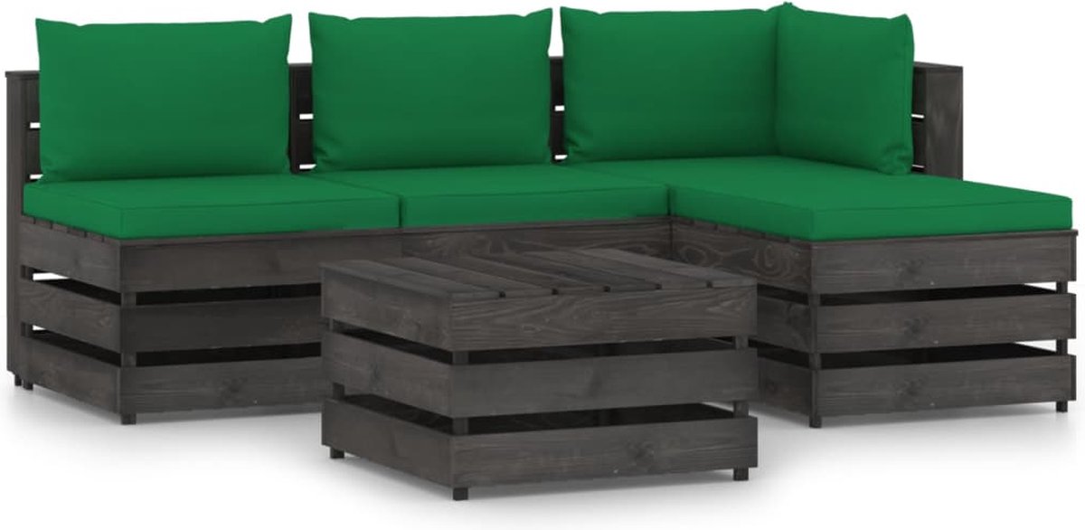 Vidaxl 5-delige Loungeset Met Kussens Geïmpregneerd Hout - Groen