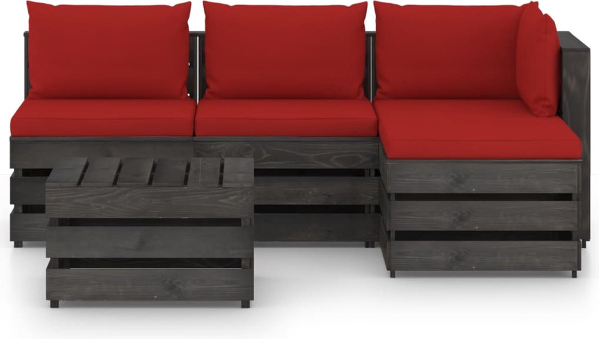 Vidaxl 5-delige Loungeset Met Kussens Geïmpregneerd Hout - Rood