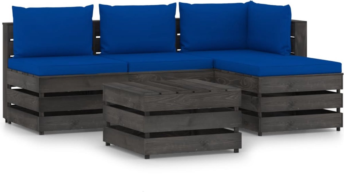 Vidaxl 5-delige Loungeset Met Kussens Geïmpregneerd Hout - Blauw