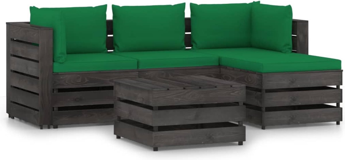 Vidaxl 5-delige Loungeset Met Kussens Geïmpregneerd Hout - Groen