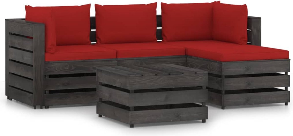 Vidaxl 5-delige Loungeset Met Kussens Geïmpregneerd Hout - Rood