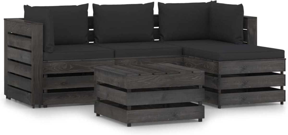 Vidaxl 5-delige Loungeset Met Kussens Geïmpregneerd Hout - Zwart