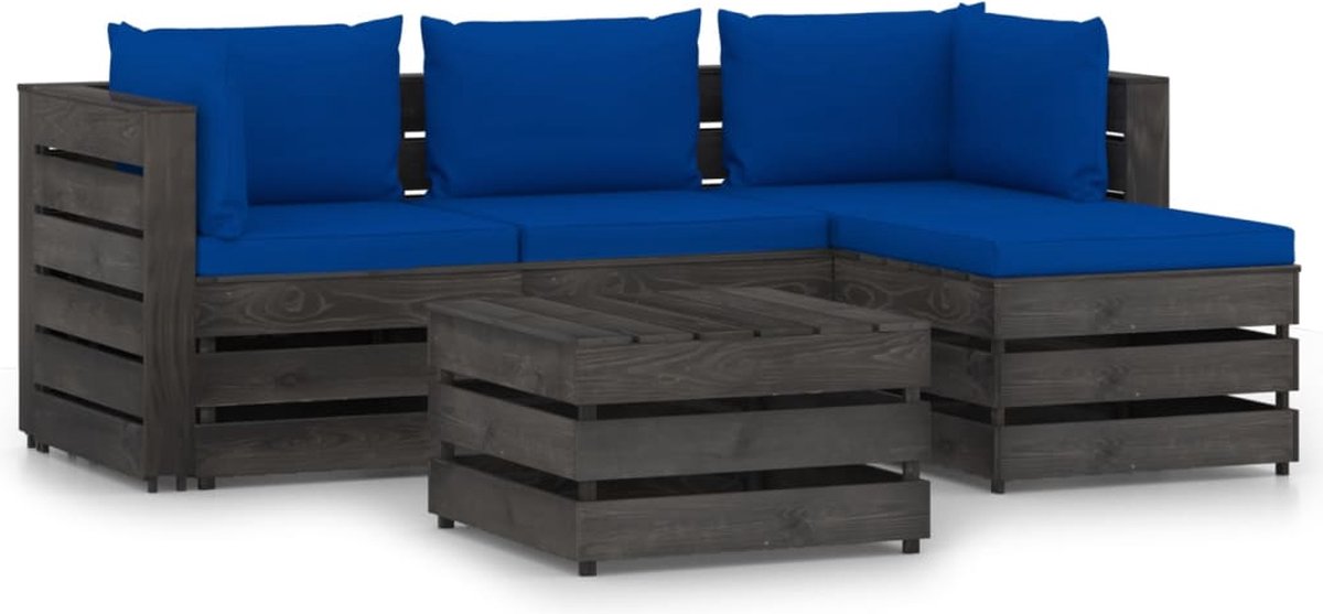 Vidaxl 5-delige Loungeset Met Kussens Geïmpregneerd Hout - Blauw