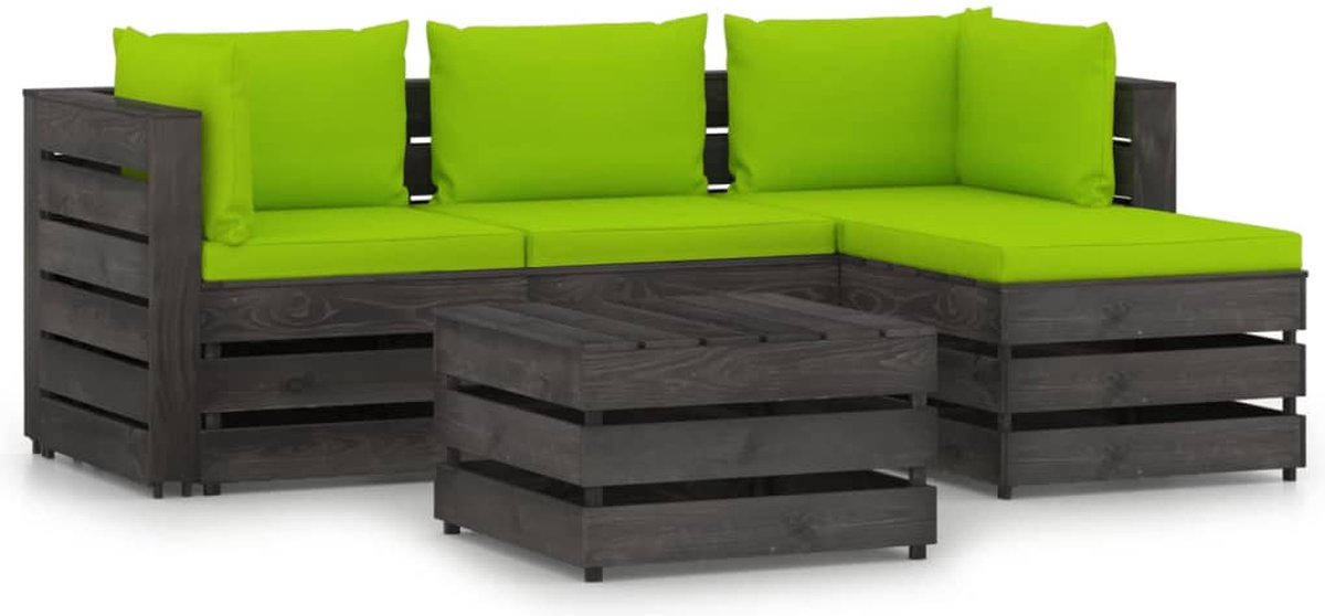 Vidaxl 5-delige Loungeset Met Kussens Geïmpregneerd Hout - Groen