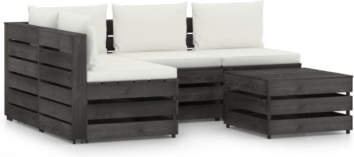 Vidaxl 5-delige Loungeset Met Kussens Geïmpregneerd Hout - Grijs