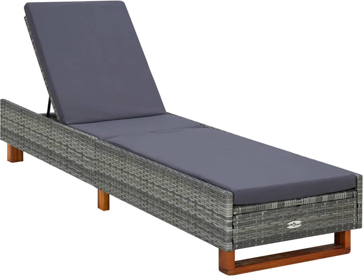 Vidaxl Ligbed Met Kussen Poly Rattan - Gris