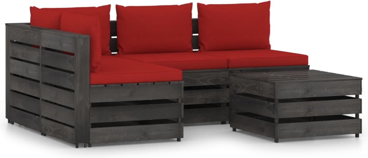 Vidaxl 5-delige Loungeset Met Kussens Geïmpregneerd Hout - Rood