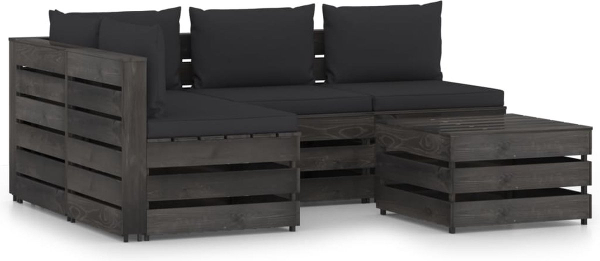 Vidaxl 5-delige Loungeset Met Kussens Geïmpregneerd Hout - Zwart