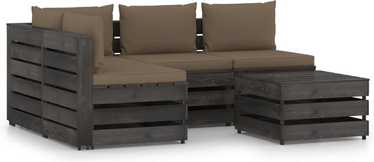 Vidaxl 5-delige Loungeset Met Kussens Geïmpregneerd Hout - Bruin