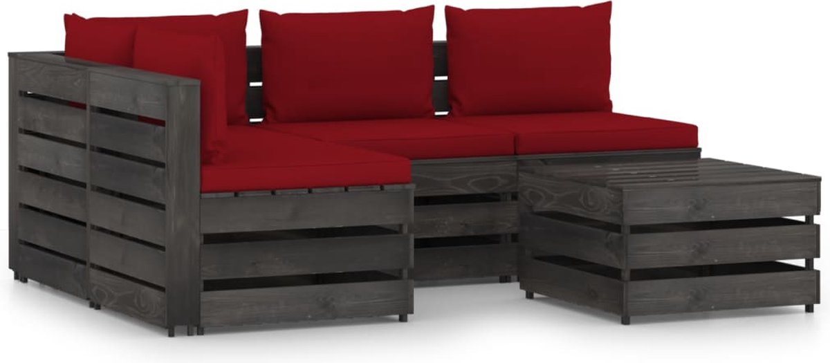 Vidaxl 5-delige Loungeset Met Kussens Geïmpregneerd Hout - Rood