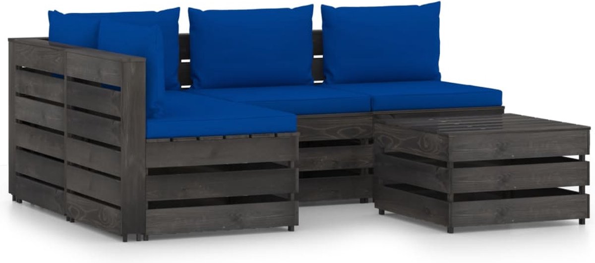 Vidaxl 5-delige Loungeset Met Kussens Geïmpregneerd Hout - Blauw