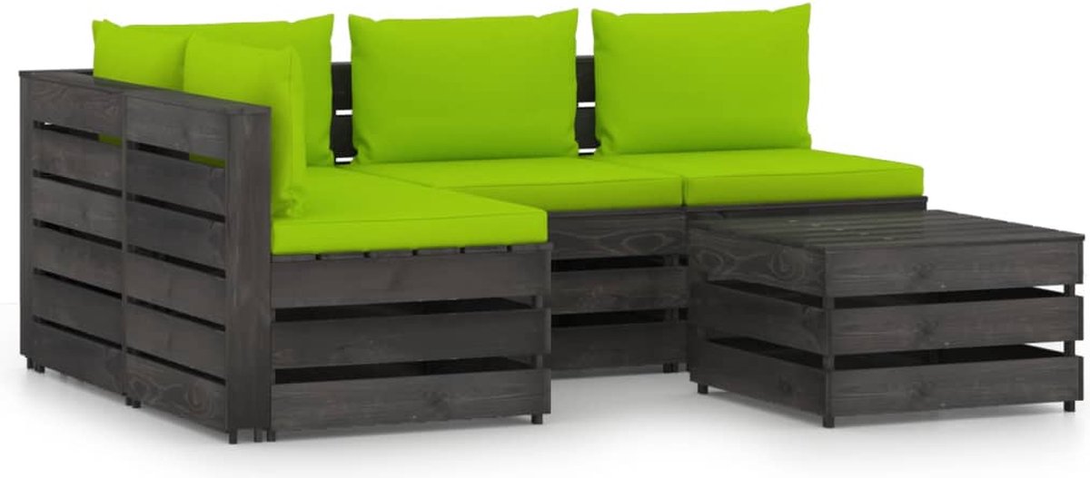 Vidaxl 5-delige Loungeset Met Kussens Geïmpregneerd Hout - Groen