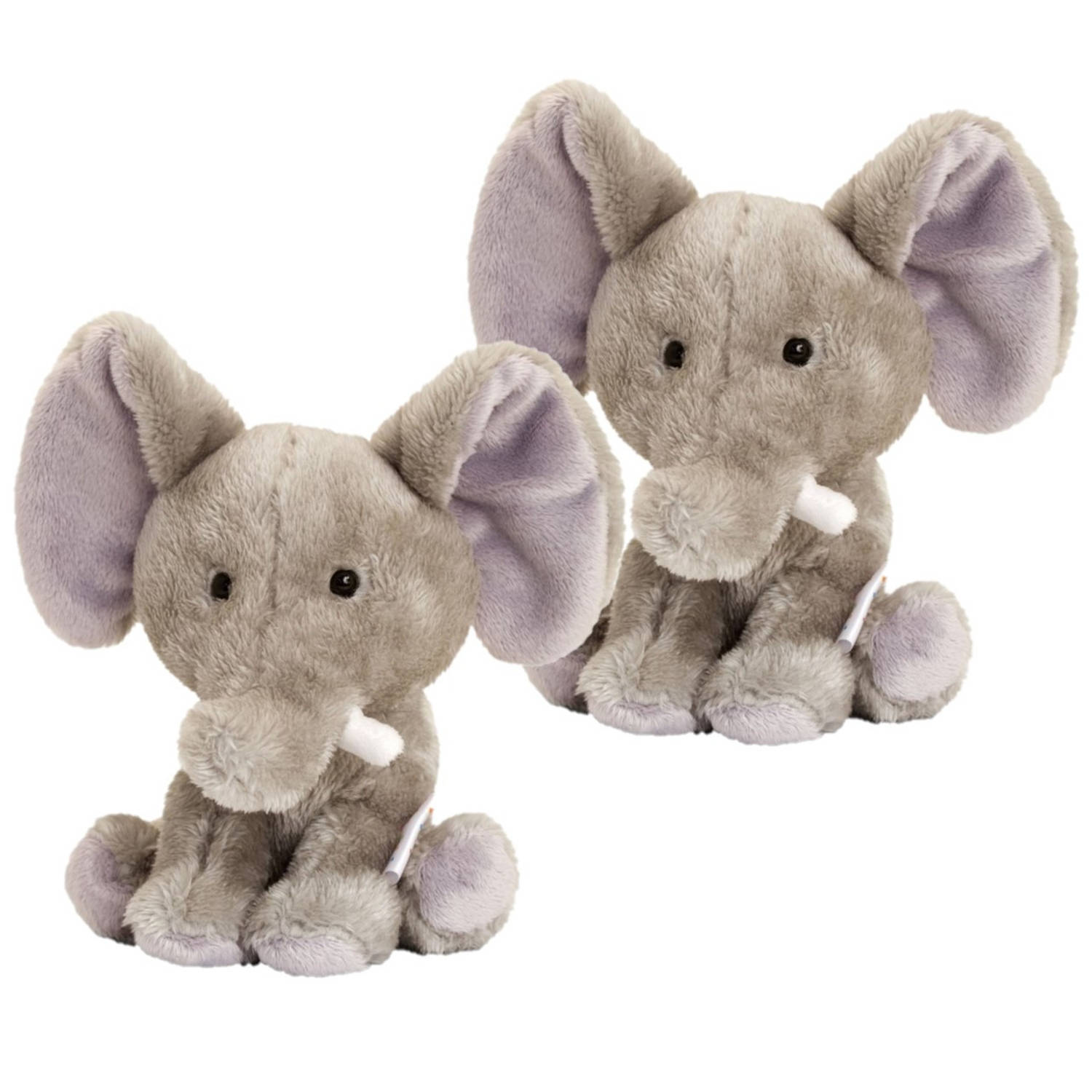 Keel Toys 2x Stuks Pluche Olifant Knuffel 14 Cm - Dieren Speelgoed Olifanten Knuffels - Grijs