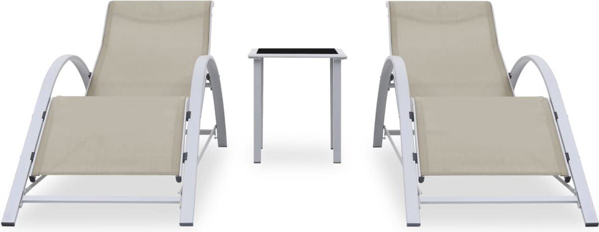 Vidaxl Ligbedden 2 St Met Tafel Aluminium Crèmekleurig - Zwart