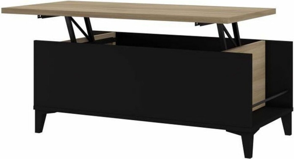 Salontafel Met Liftblad - Eiken En Decor - L 100 X D 50/72 X H 42/55 Cm - Zwart