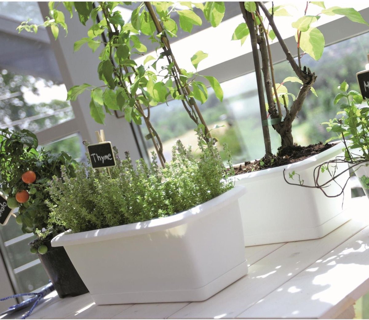 2x Respana Plantenbak/bloembak Antraciet 49 Cm Inclusief Onderzetter - Tuin Decoraties - Grijs